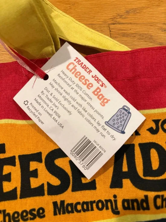 Rare Trader Joe's Cheese Experience Tote Bag - Red & Yellow BNWT - Picture 4 of 4